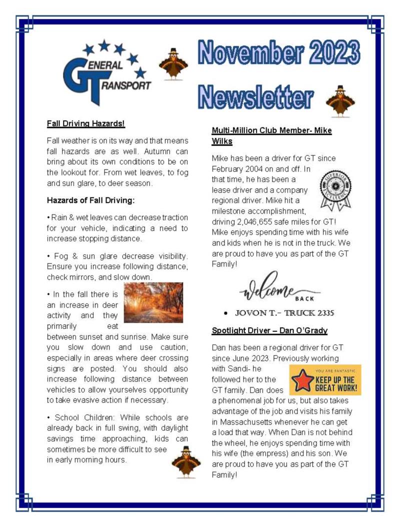 General Transport November 2023 Newsletter